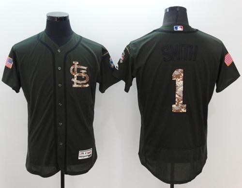 Cardinals #1 Ozzie Smith Green Flexbase Authentic Collection Salute To Service Stitched Jersey - Zenithce