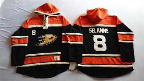 Ducks #8 Teemu Selanne Black Sawyer Hooded Sweatshirt Stitched Jersey - Zenithce