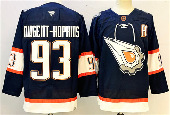 Edmonton Oilers #93 Ryan Nugent-Hopkins Navy With A Patch Reverse Retro Stitched Jersey - Zenithce