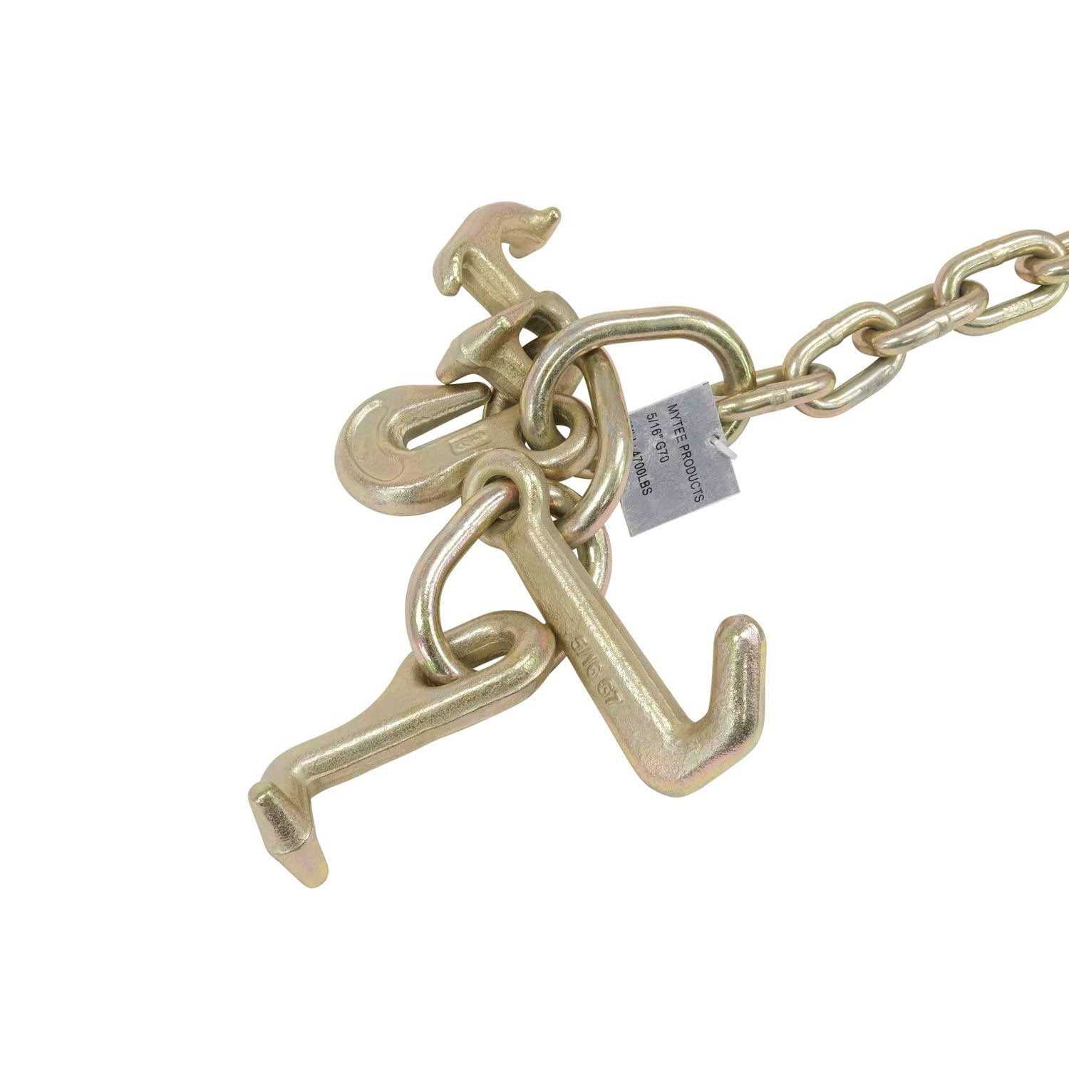 Mytee Products 5/16 inch x 6′ Long Shank J Hook Tow Chain w. RTJ Cluster & Grab Hook - Zenithce