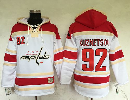 Capitals #92 Evgeny Kuznetsov White Sawyer Hooded Sweatshirt Stitched Jersey - Zenithce