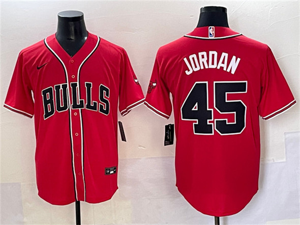 Chicago Bulls #45 Michael Jordan Red Cool Base Stitched Baseball Jersey - Zenithce