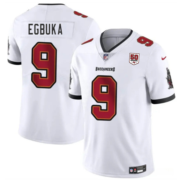 Tampa Bay Buccaneers #9 Emeka Egbuka White 2025 Draft 50th Anniversary Patch Vapor Untouchable Limited Football Stitched Jersey - Zenithce