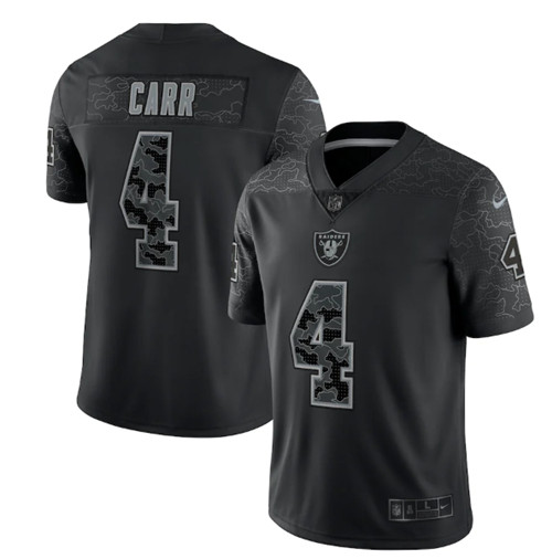 Las Vegas Raiders #4 Derek Carr Black Reflective Limited Stitched Football Jersey - Zenithce