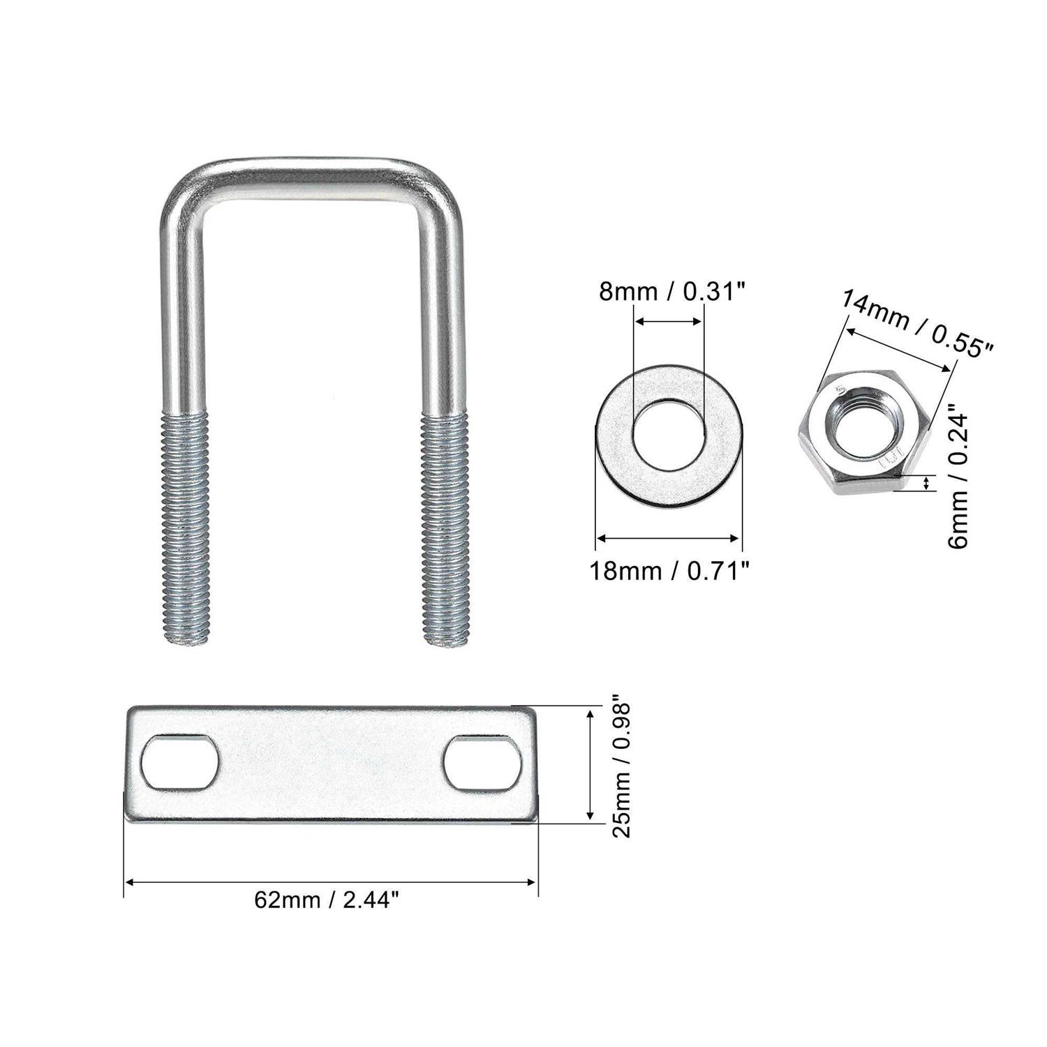 Harfington U-Bolts Carbon Steel with Nuts Frame Plate Round Washers - Zenithce