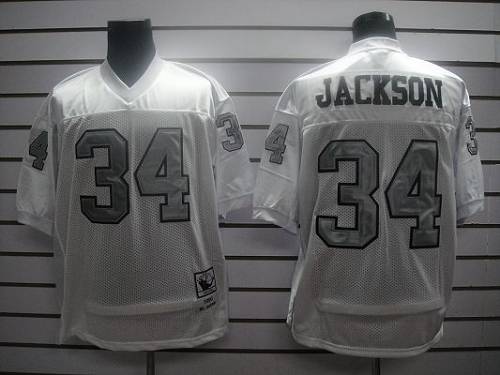 Mitchell And Ness Raiders #34 Bo Jackson White Silver No. Stitched Jersey - Zenithce