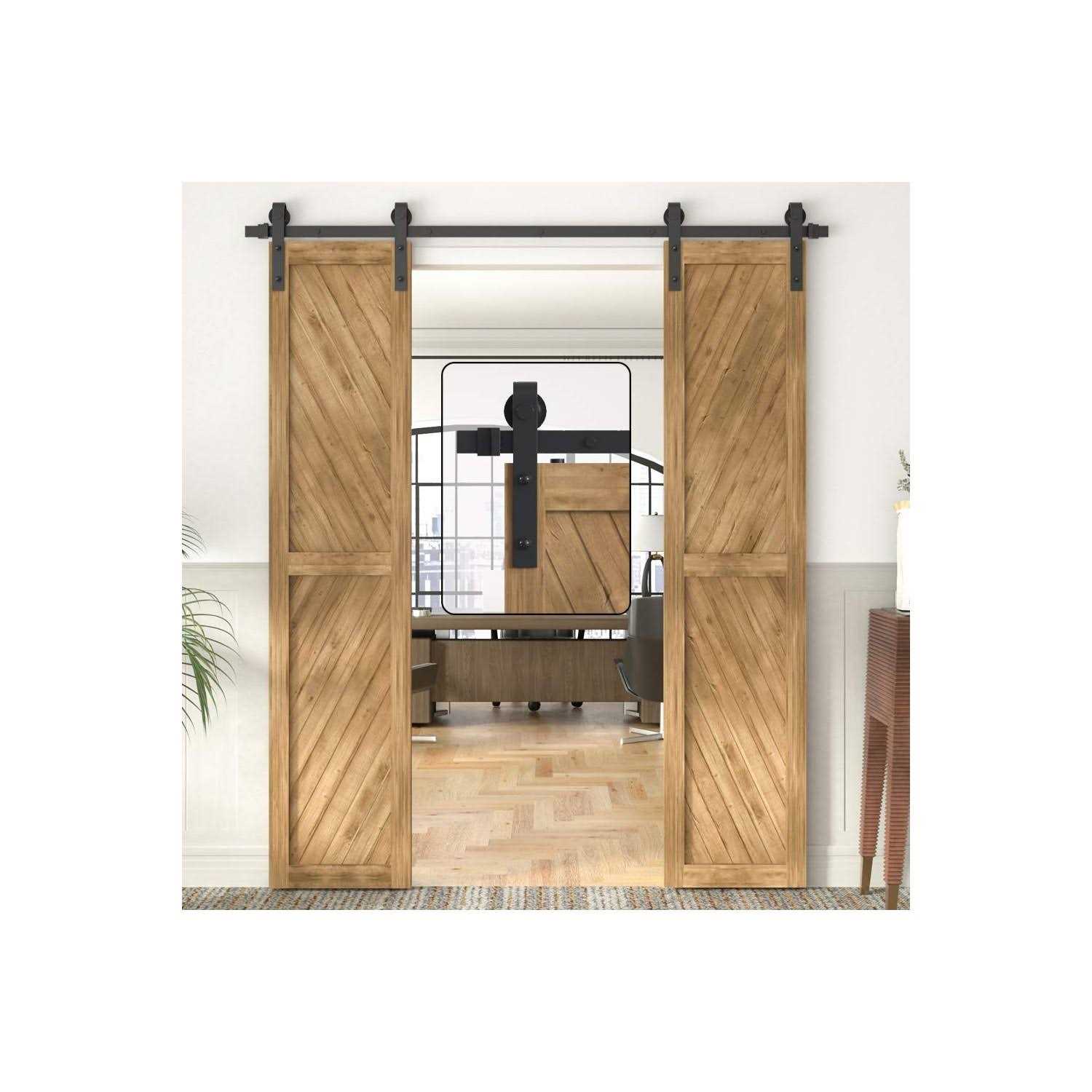 WINSOON 5-18FT Sliding Barn Wood Door Hardware Cabinet Closet Kit Antique Style for Double Doors Black Surface - Zenithce