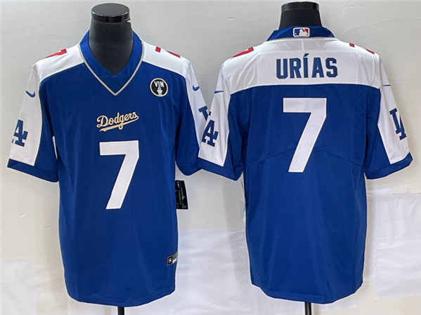 Los Angeles Dodgers #7 Julio Urías Blue Vin Scully Patch Stitched Jersey - Zenithce