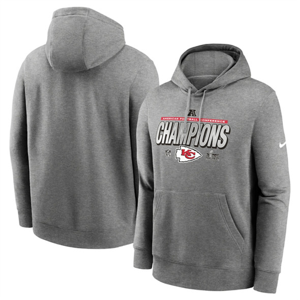Kansas City Chiefs Heather Gray 2024 AFC Champions Locker Room Trophy Pullover Hoodie - Zenithce