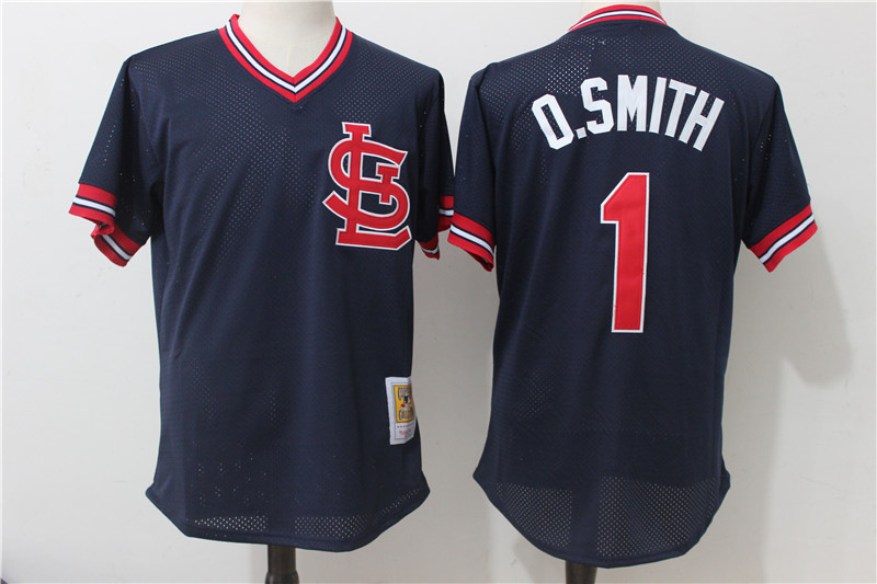 St. Louis Cardinals #1 Ozzie Smith Mitchell Ness Navy 1994 Authentic Cooperstown Collection Mesh Batting Practice Stitched Jersey - Zenithce