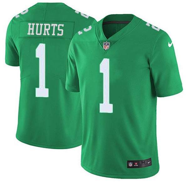 Philadelphia Eagles #1 Jalen Hurts Green Color Rush Stitched Football Jersey - Zenithce