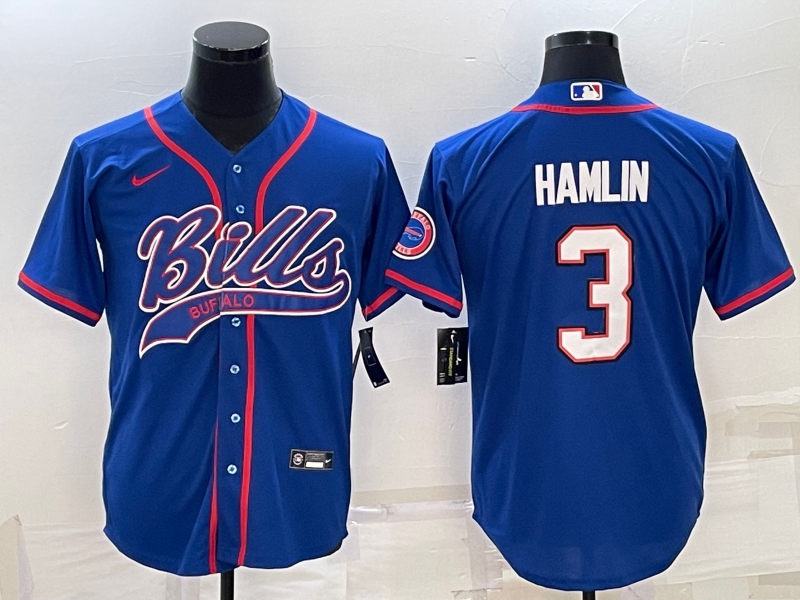 Buffalo Bills #3 Damar Hamlin Royal With Patch Cool Base Stitched Baseball Jersey - Zenithce