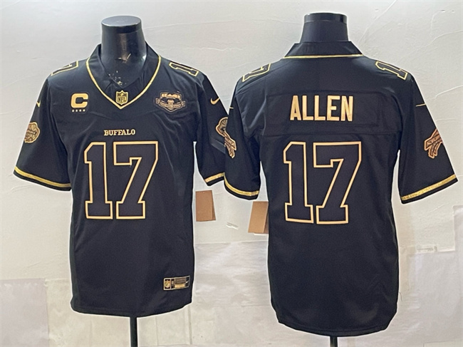 Buffalo Bills #17 Josh Allen Black Gold 2025 F.U.S.E. “Rivalries” With Farewell Patch 4-Star C Patch Vapor Limited Stitched Jersey - Zenithce