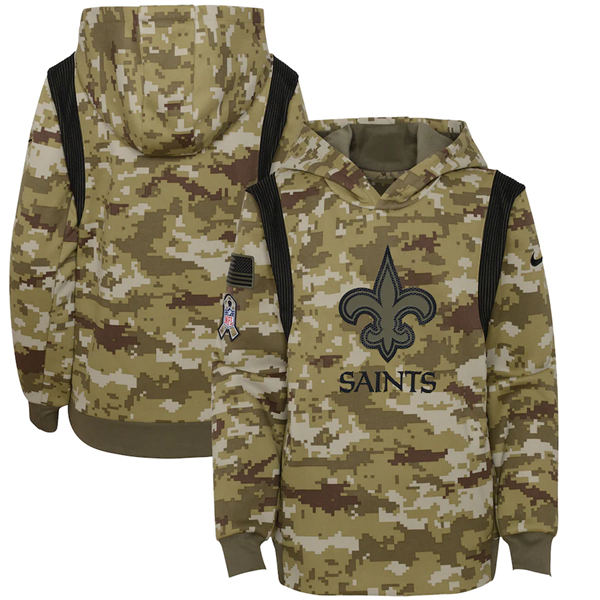 Youth New Orleans Saints 2021 Camo Salute To Service Therma Performance Pullover Hoodie - Zenithce