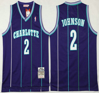 Charlotte Hornets #2 Larry Johnson 1992-93 Purple Hardwood Classics Soul Swingman Throwback Jersey - Zenithce