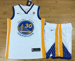 Golden State Warriors #30 Stephen Curry White 2017-2018 Swingman Rakuten Stitched Jersey With Shorts - Zenithce