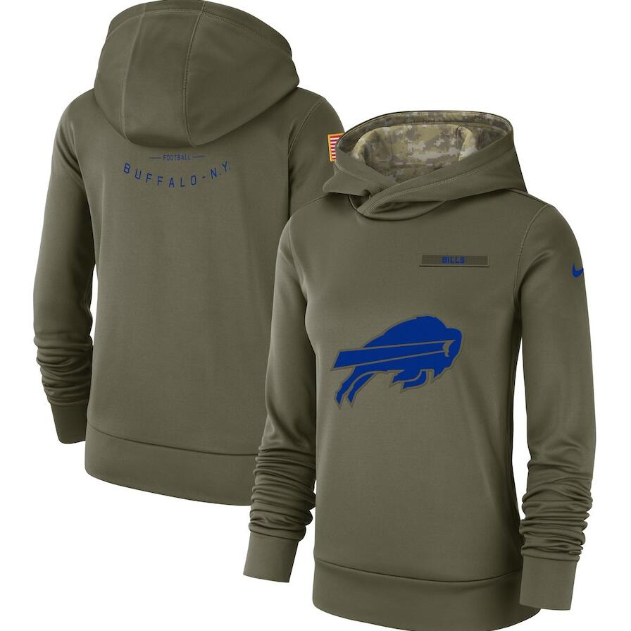 Women's Buffalo Bills Olive Salute To Service Team Logo Performance Pullover NFL Hoodie - Zenithce