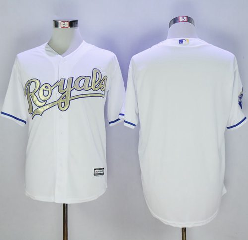 Royals Blank White New Cool Base 2015 World Series Champions Gold Program Stitched Jersey - Zenithce
