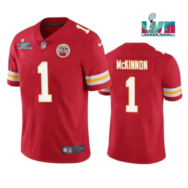 Kansas City Chiefs #1 Jerick McKinnon Red Super Bowl LVII Patch Vapor Untouchable Limited Stitched Jersey - Zenithce