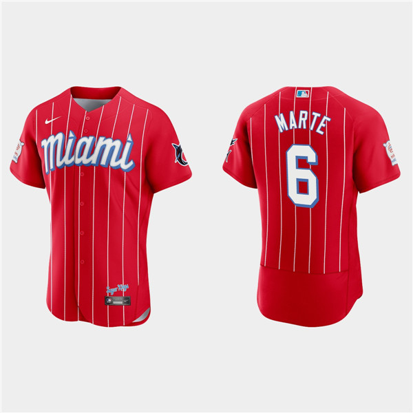Miami Marlins #6 Starling Marte Red 2021 City Connect Flex Base Stitched Jersey - Zenithce