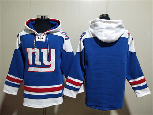 New York Giants Blank Blue Lace-Up Pullover Hoodie - Zenithce