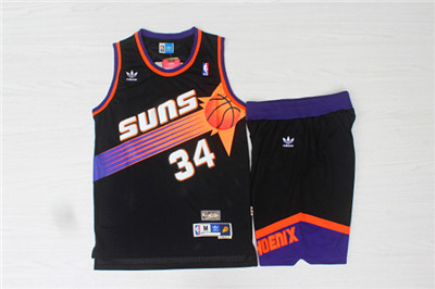 Phoenix Suns 34 Charles Barkley Black Hardwood Classics Jersey(With Shorts) - Zenithce