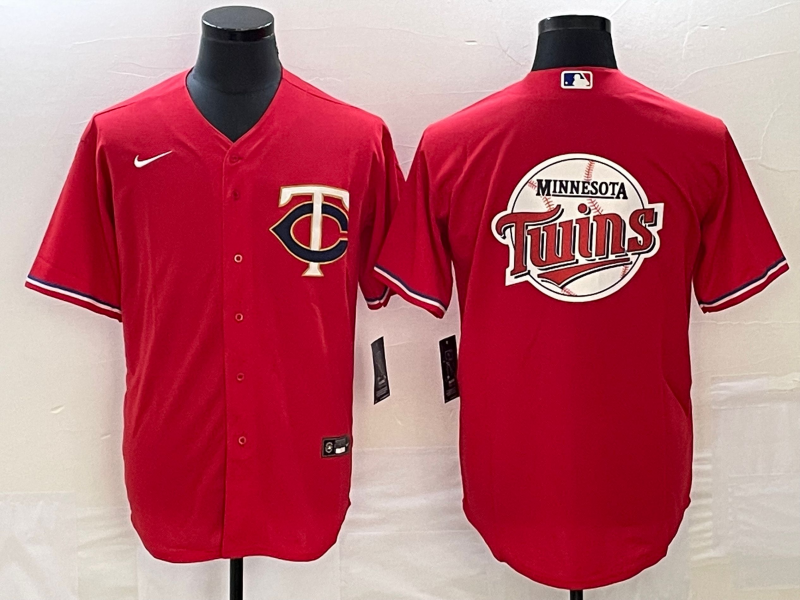 Minnesota Twins Red Team Big Logo Cool Base Stitched Jersey - Zenithce