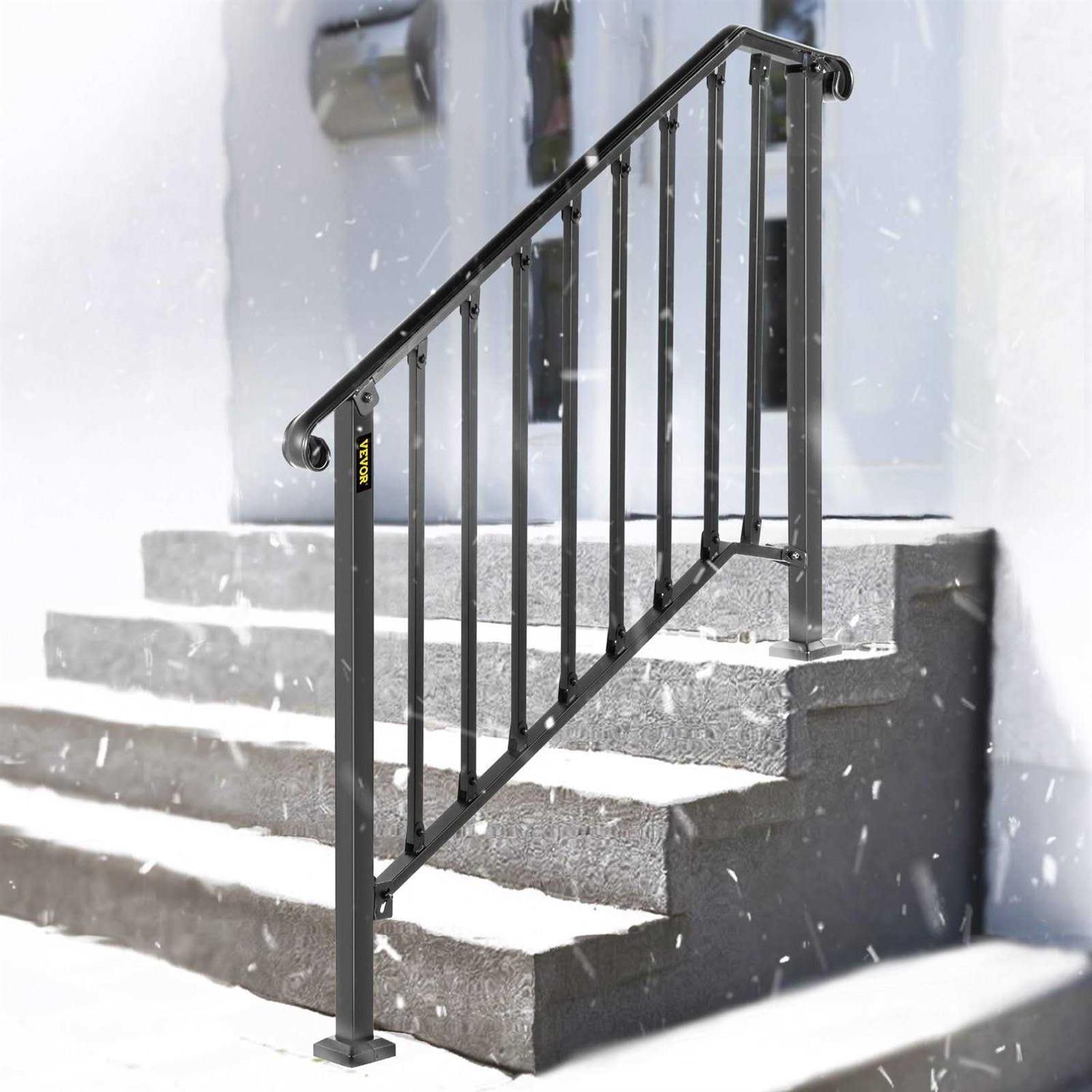 VEVOR Handrails for Outdoor Steps 1-4 Adjustabel Steps Outdoor Stair Railing Wrought Iron Handrail Flexible Porch Railing - Zenithce
