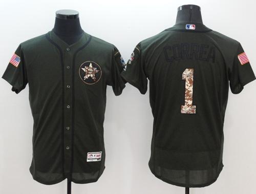 Astros #1 Carlos Correa Green Flexbase Authentic Collection Salute To Service Stitched Jersey - Zenithce