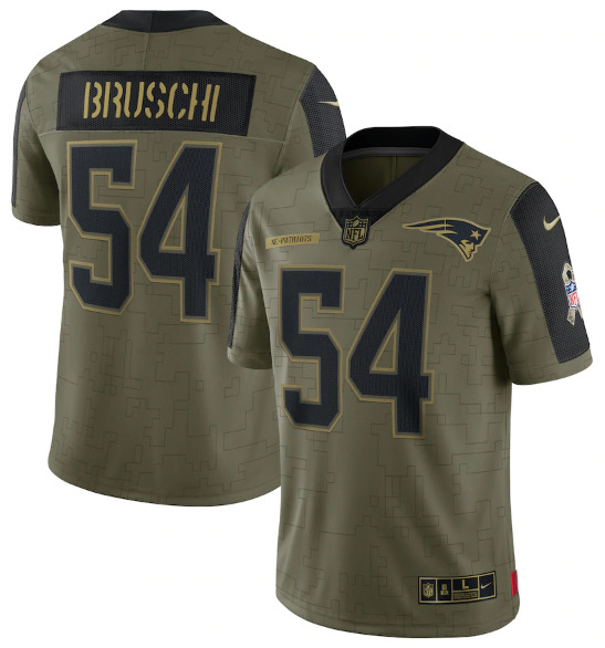 New England Patriots #54 Tedy Bruschi 2021 Olive Salute To Service Limited Stitched Jersey - Zenithce