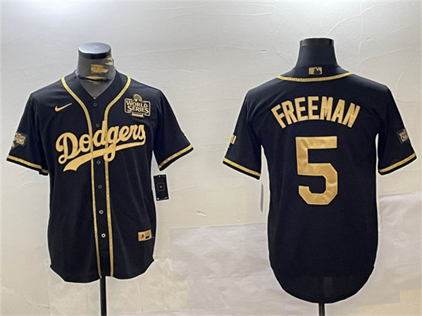 Los Angeles Dodgers #5 Freddie Freeman Black Gold 2024 World Series Patch And Champions Patch Cool Base Stitched Jersey - Zenithce
