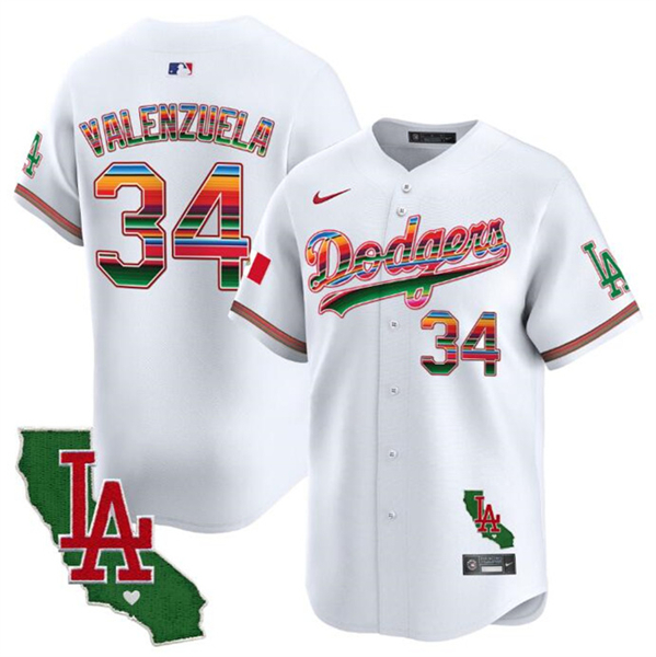 Los Angeles Dodgers #34 Fernando Valenzuela White Mexico California Patch Vapor Premier Limited Stitched Jersey - Zenithce