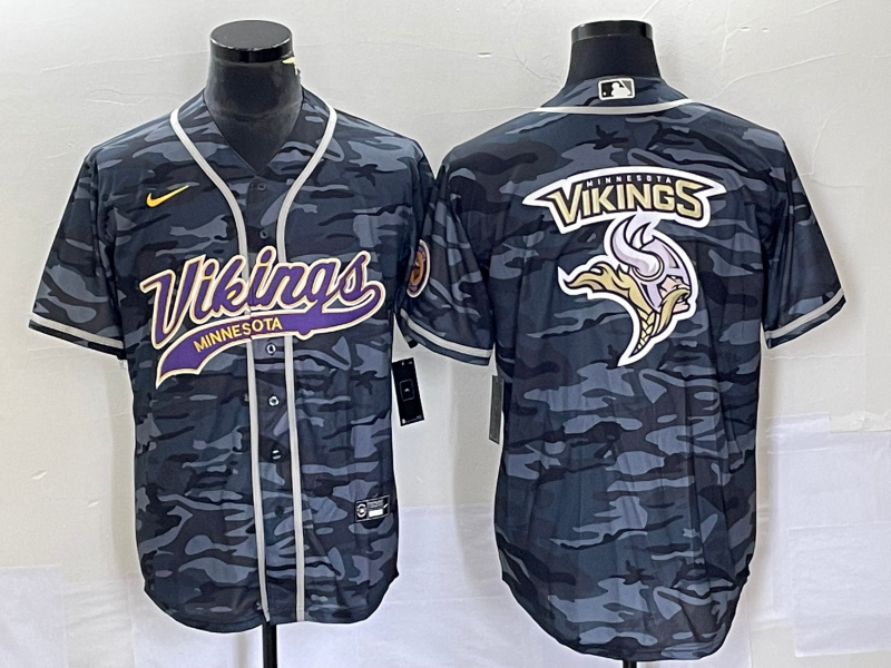 Minnesota Vikings Gray Camo Team Big Logo Cool Base Stitched Jersey - Zenithce