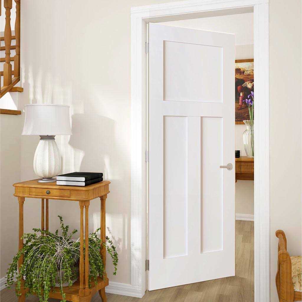 Kimberly Bay 80 in. White 1+2 Panel Shaker Solid Core Pine Interior Door Slab - Zenithce