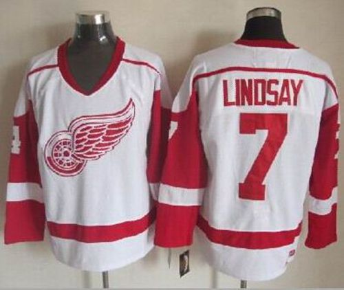 Red Wings #7 Ted Lindsay White CCM Throwback Stitched Jersey - Zenithce
