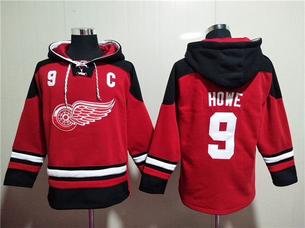 Detroit Red Wings #9 Gordie Howe Red Lace-Up Pullover Hoodie - Zenithce