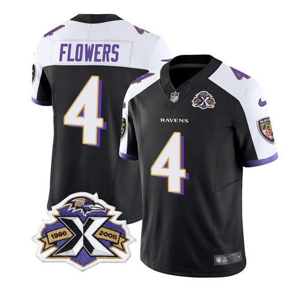 Baltimore Ravens #4 Zay Flowers Black White 2023 F.U.S.E With Patch Throwback Vapor Limited Stitched Jersey - Zenithce