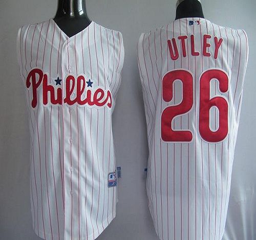 Phillies #26 Chase Utley White(Red Strip) Vest Style Stitched Jersey - Zenithce