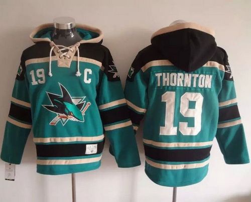 Sharks #19 Joe Thornton Teal Sawyer Hooded Sweatshirt Stitched Jersey - Zenithce