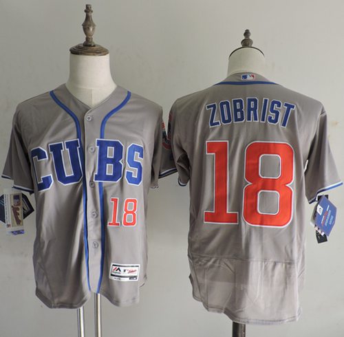 Cubs #18 Ben Zobrist Grey Flexbase Authentic Collection Alternate Road Stitched Jersey - Zenithce
