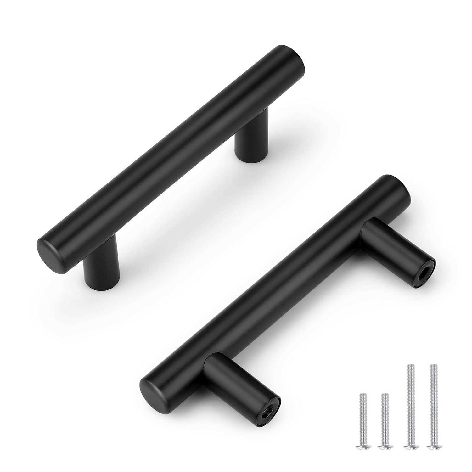 Probrico 25 Pack Black Stainless Steel Kitchen Cabinet Door Handles T Bar Drawer Pulls Knobs Diameter 1/2 inch - Zenithce