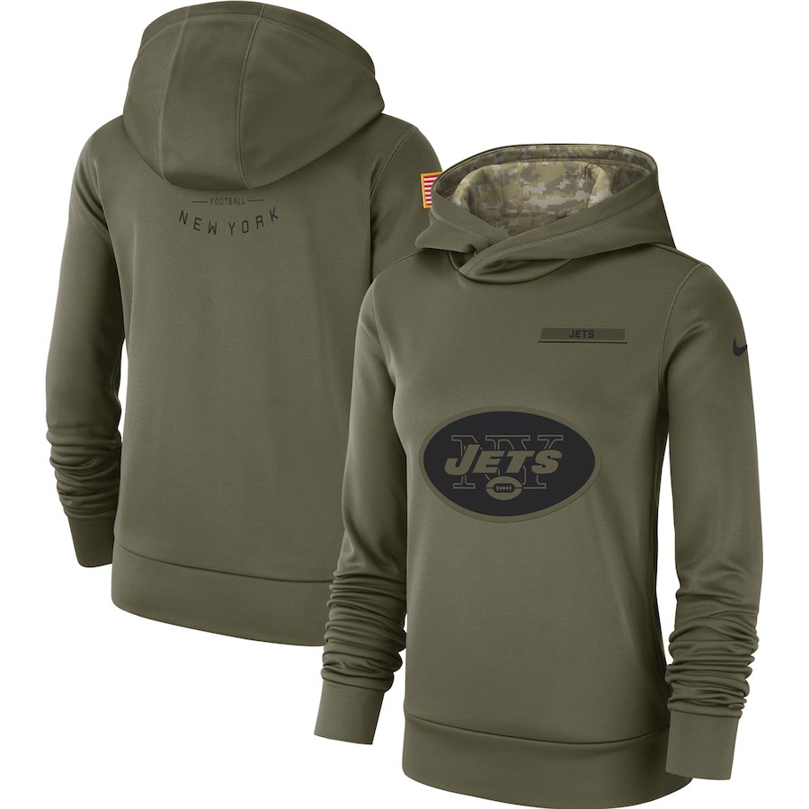 Women's New York Jets Olive Salute To Service Team Logo Performance Pullover NFL Hoodie - Zenithce