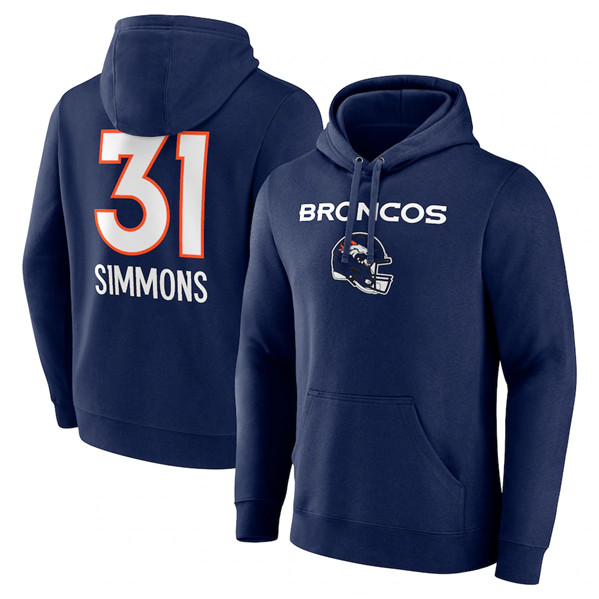 Denver Broncos #31 Justin Simmons Navy Team Wordmark Name Number Pullover Hoodie - Zenithce