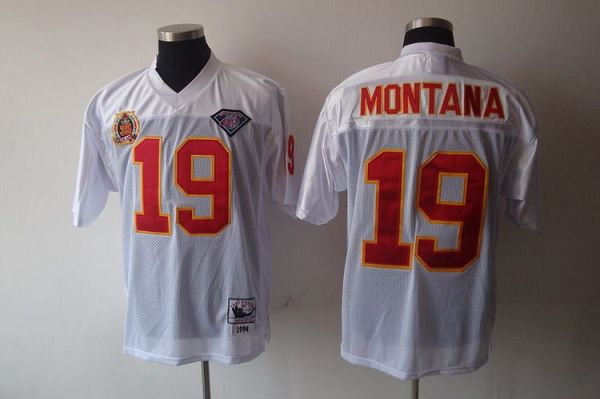 Mitchell Ness Chiefs #19 Joe Montana White 75th Anniversary Stitched Throwback Jersey - Zenithce