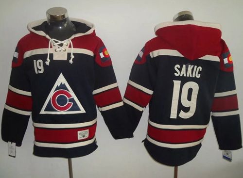 Avalanche #19 Joe Sakic Navy Blue Sawyer Hooded Sweatshirt Stitched Jersey - Zenithce