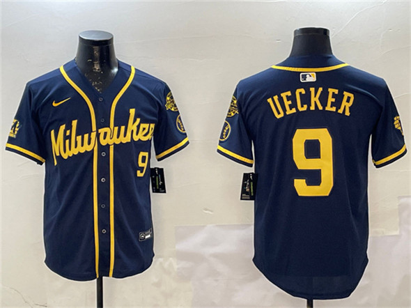 Milwaukee Brewers #9 Bob Uecker Navy With Home Patch Limited Stitched Jersey - Zenithce