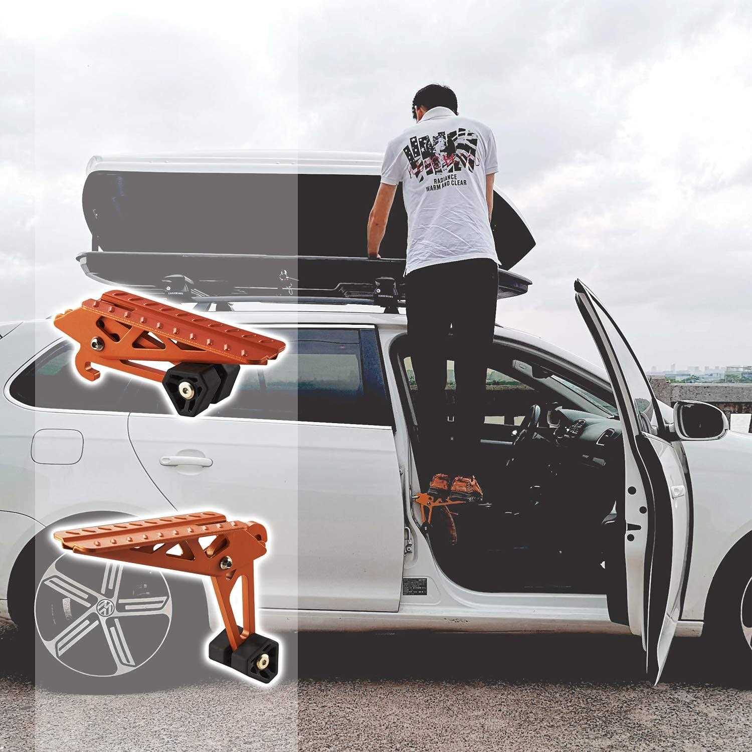 Cowvie Foldable Car Door Step Stand Pedal Access to Vehicle’s Top Roof Both Feet Stand Pedal Ladder for Most SUV Truck Jeep - Zenithce
