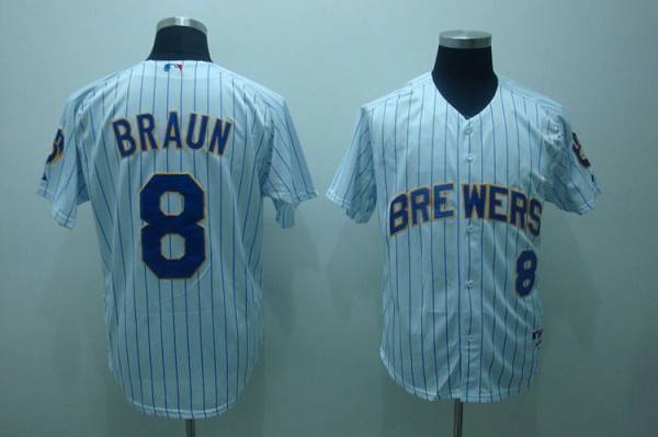 Brewers #8 Ryan Braun Stitched White Blue Strip Jersey - Zenithce