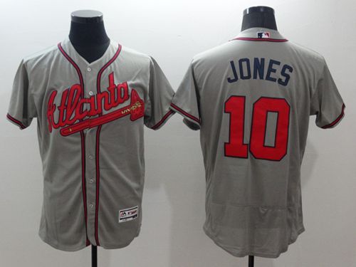 Braves #10 Chipper Jones Grey Flexbase Authentic Collection Stitched Jersey - Zenithce