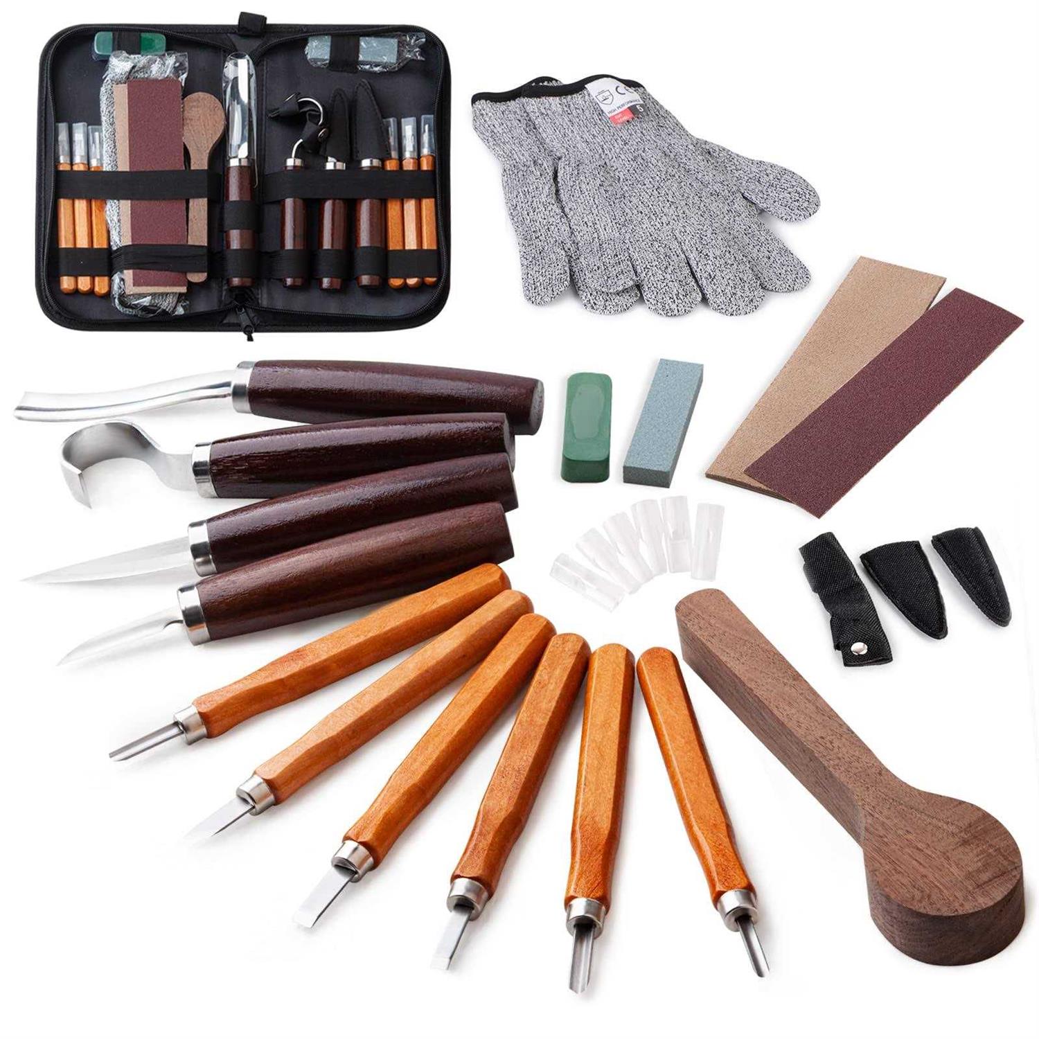 Wood Carving Knife Set 20 Pcs Hand Carving Tool Set for Diy Sculpture Carpenter Experts & Beginners - Zenithce